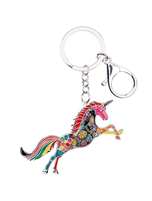 Bonsny Enamel Alloy Horse Unicorn Key Chains Rings For Women Girl Car Purse bag Charms Gift Accessories Jewelry