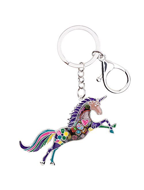 Bonsny Enamel Alloy Horse Unicorn Key Chains Rings For Women Girl Car Purse bag Charms Gift Accessories Jewelry