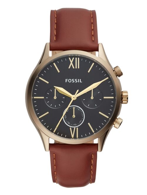 Fossil Men's Fenmore Multifunction Brown Leather Watch 44mm