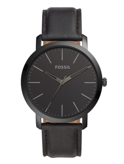 Fossil Men's Luther three hand, black leather strap watch 44mm