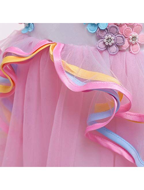 HIHCBF Girls Unicorn Costume Pageant Princess Party Dress Wedding Birthday Halloween Carnival Long Maxi Gown w/Headband