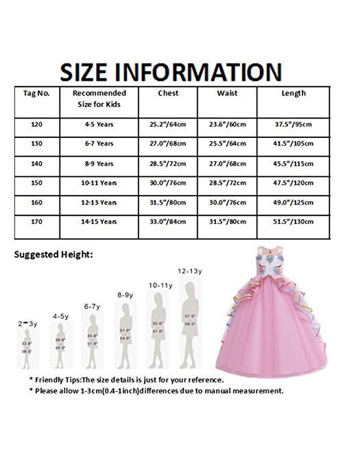 HIHCBF Girls Unicorn Costume Pageant Princess Party Dress Wedding Birthday Halloween Carnival Long Maxi Gown w/Headband