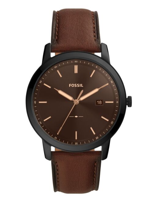 Fossil Men's Minimalist Brown Leather Strap Watch, 44mm