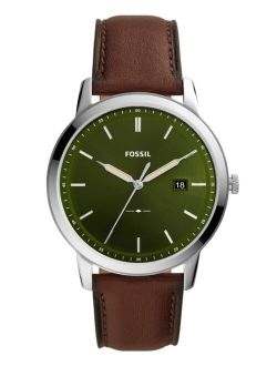 Men's Minimalist Brown Leather Strap Watch, 44mm