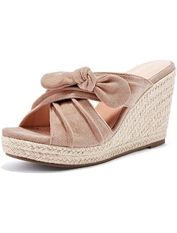 Womens Espadrilles Wedge Sandals Slides Slip on Bow Knot Open Toe Summer Shoes