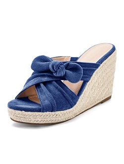 Womens Espadrilles Wedge Sandals Slides Slip on Bow Knot Open Toe Summer Shoes