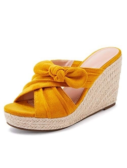 Womens Espadrilles Wedge Sandals Slides Slip on Bow Knot Open Toe Summer Shoes