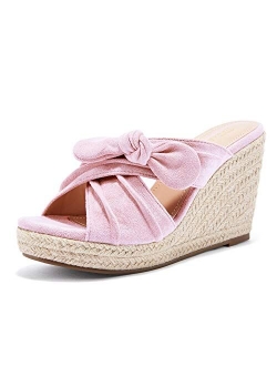 Womens Espadrilles Wedge Sandals Slides Slip on Bow Knot Open Toe Summer Shoes