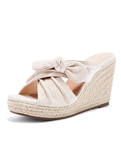 Womens Espadrilles Wedge Sandals Slides Slip on Bow Knot Open Toe Summer Shoes