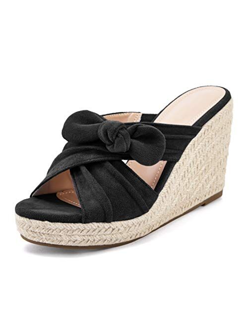 Fashare Womens Espadrilles Wedge Sandals Slides Slip on Bow Knot Open Toe Summer Shoes