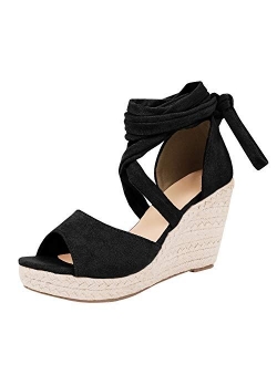 Womens Open Toe Tie Lace Up Espadrille Platform Wedges Sandals Ankle Strap Slingback Dress Shoes