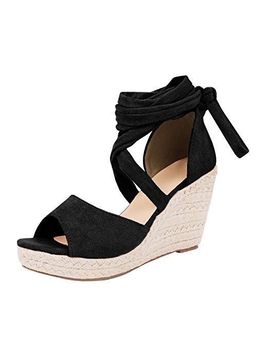 Fashare Womens Open Toe Tie Lace Up Espadrille Platform Wedges Sandals Ankle Strap Slingback Dress Shoes