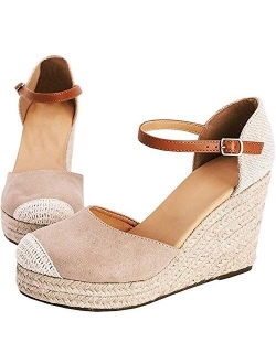 Womens Closed Toe Espadrilles Wedge Shoes Platform Heel Ankle Strap Dress Sandals