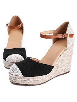 Womens Closed Toe Espadrilles Wedge Shoes Platform Heel Ankle Strap Dress Sandals