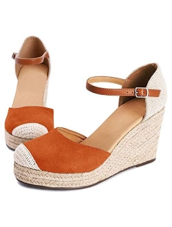 Womens Closed Toe Espadrilles Wedge Shoes Platform Heel Ankle Strap Dress Sandals