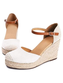 Womens Closed Toe Espadrilles Wedge Shoes Platform Heel Ankle Strap Dress Sandals