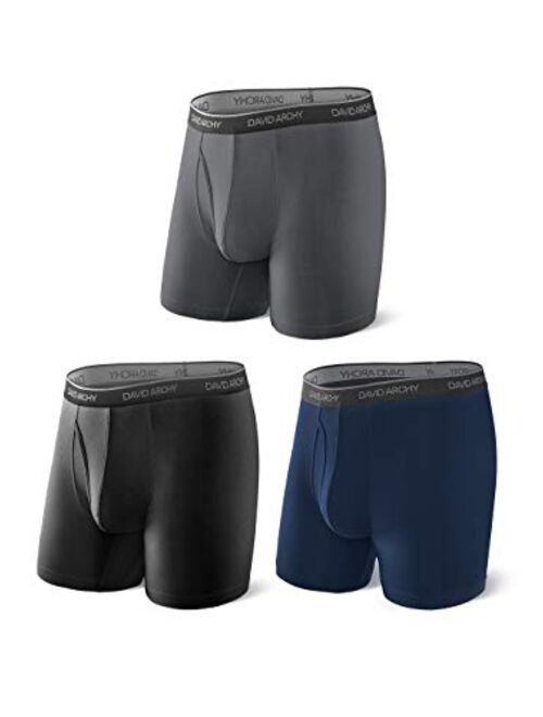 DAVID ARCHY Men's 3 Pack Underwear Ultra Soft Comfy Breathable Bamboo Rayon Basic Boxer Briefs