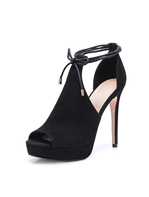 Buy Fashare Womens Peep Toe Platform Heels Sandals Lace Up Tie Sexy ...