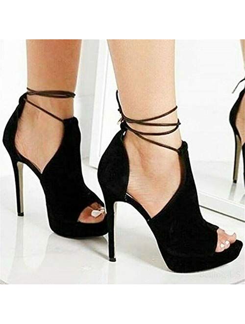 Fashare Womens Peep Toe Platform Heels Sandals Lace Up Tie Sexy Stilettos Dress Pumps Shoes