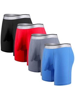 Men's Underwear Silky Smooth Boxer Briefs Long Leg Quick Dry Boxer Briefs with Separate Pouch