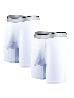 Men's Underwear Silky Smooth Boxer Briefs Long Leg Quick Dry Boxer Briefs with Separate Pouch