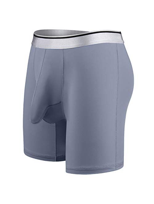 Ouruikia Men's Underwear Silky Smooth Boxer Briefs Long Leg Quick Dry Boxer Briefs with Separate Pouch