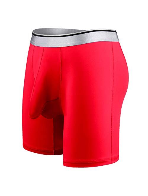 Ouruikia Men's Underwear Silky Smooth Boxer Briefs Long Leg Quick Dry Boxer Briefs with Separate Pouch