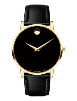 Men's Swiss Museum Classic Black Leather Strap Watch 40mm