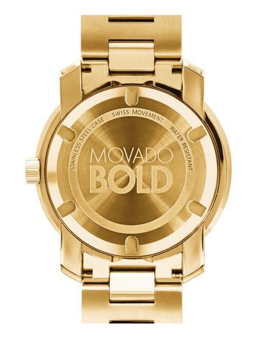 Movado Unisex Swiss Bold Gold Ion-Plated Stainless Steel Bracelet Watch 43mm