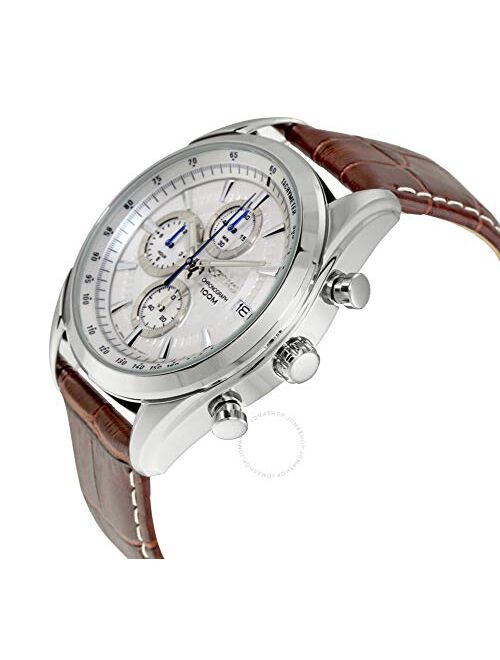 Seiko Chronograph SSB181 Silver Tone Dial Brown Leather Band Men's Watch