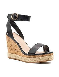 Womens Espadrilles Open Toe Wedge Heeled Sandals with Ankle Strap Summer Shoes