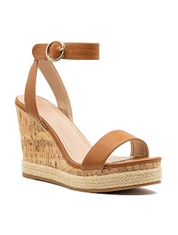 Womens Espadrilles Open Toe Wedge Heeled Sandals with Ankle Strap Summer Shoes