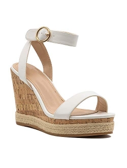 Womens Espadrilles Open Toe Wedge Heeled Sandals with Ankle Strap Summer Shoes