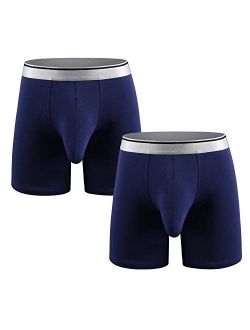 Men's Underwear Cotton Boxer Briefs Long Leg Boxer Brief Shorts No Ride Up Boxers with Separate Pouch