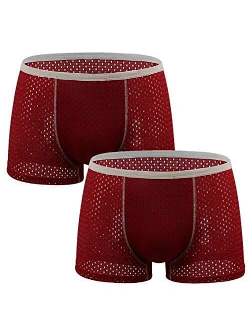 Ouruikia Men's Underwear Boxer Briefs Mesh Underwear Breathable Boxers Quick Dry Trunks Travel Underwear