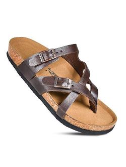Memory Foam Cork Footbed Slides for Women Sandals with  Comfort & Arch Support