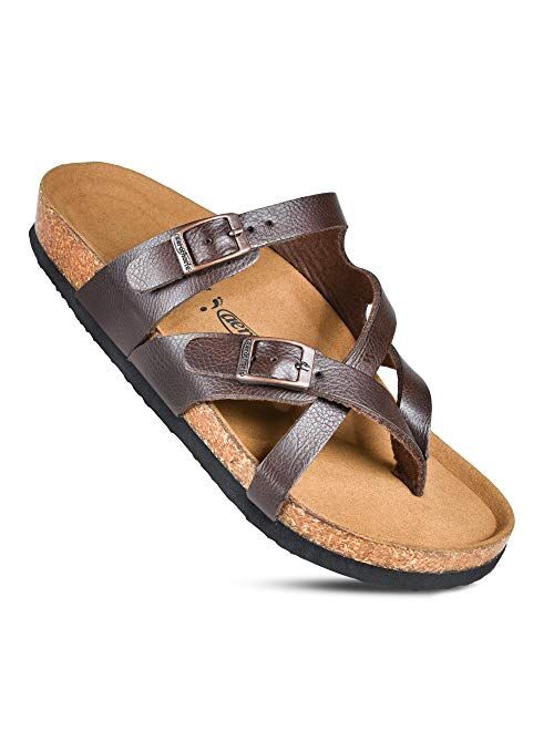 Aerothotic Memory Foam Cork Footbed Slides for Women Sandals with +Comfort & Arch Support