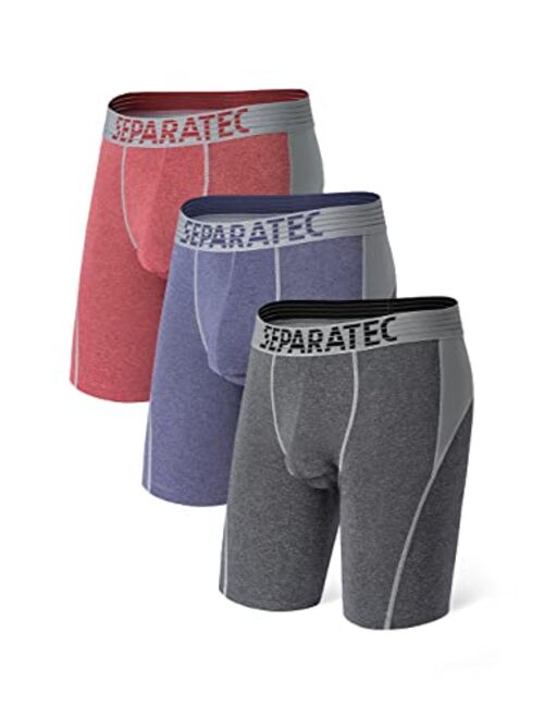 Separatec Men's Dual Pouch Underwear 8'' Inseam Color Block Sport Dry Fresh Boxer Briefs 2 Pack