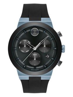 Men's Swiss Chronograph BOLD Black Silicone Strap Watch 44mm