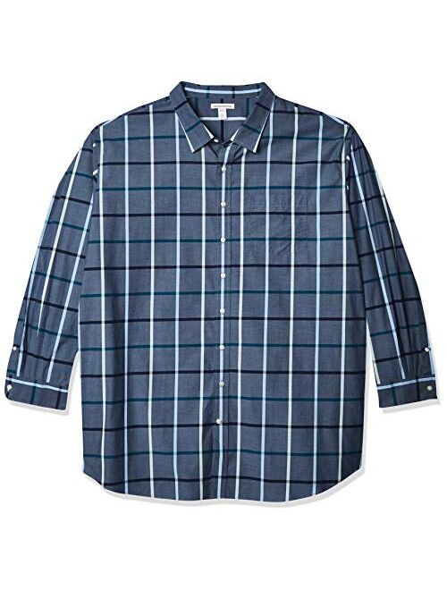 Amazon Essentials Men's Big & Tall Long-Sleeve Plaid Casual Poplin Shirt Fit by DXL