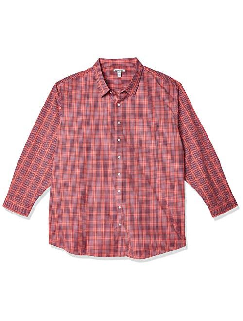 Amazon Essentials Men's Big & Tall Long-Sleeve Plaid Casual Poplin Shirt Fit by DXL