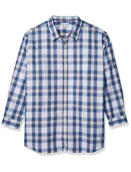 Amazon Essentials Men's Big & Tall Long-Sleeve Plaid Casual Poplin Shirt Fit by DXL