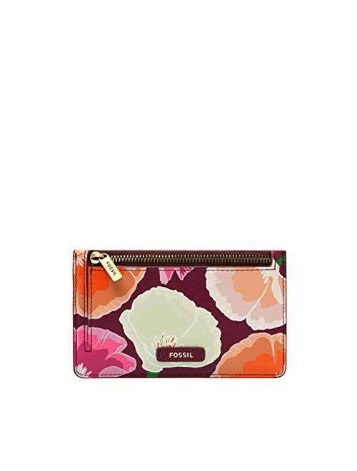 Fossil Women's Logan Leather Zip Card Case Wallet With Keychain