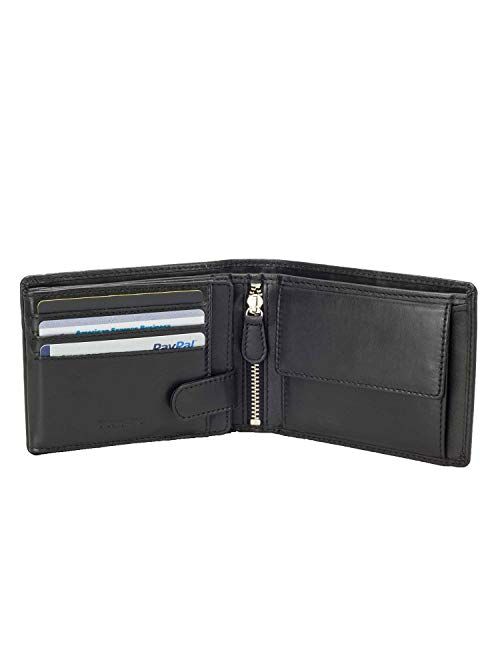 DiLoro Italy Full Size Mens Leather Wallet Bifold Flip ID Zip Coin Wallets with RFID Protection