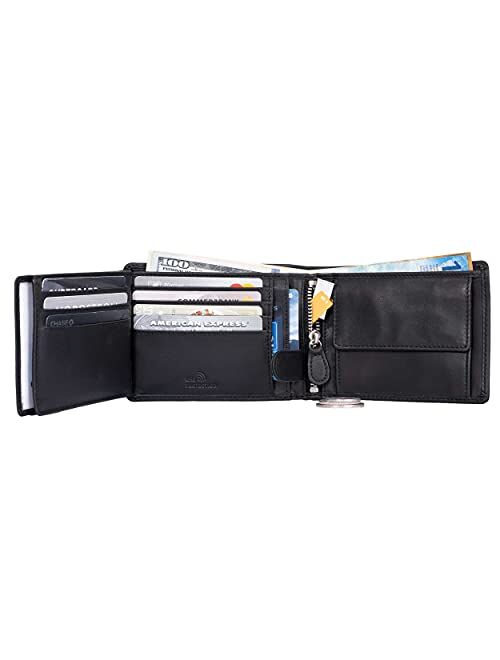 DiLoro Italy Full Size Mens Leather Wallet Bifold Flip ID Zip Coin Wallets with RFID Protection