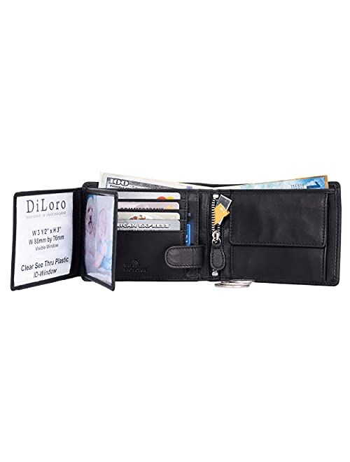 DiLoro Italy Full Size Mens Leather Wallet Bifold Flip ID Zip Coin Wallets with RFID Protection