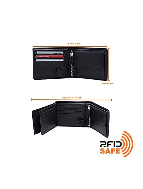 DiLoro Italy Full Size Mens Leather Wallet Bifold Flip ID Zip Coin Wallets with RFID Protection