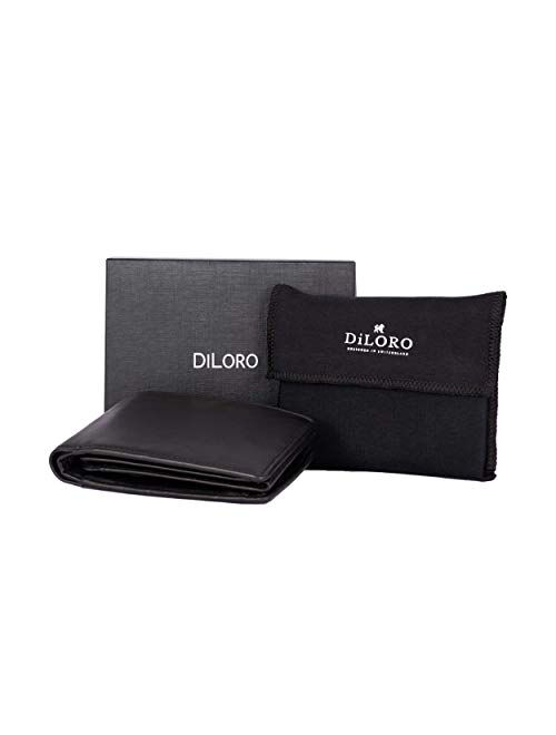 DiLoro Italy Full Size Mens Leather Wallet Bifold Flip ID Zip Coin Wallets with RFID Protection