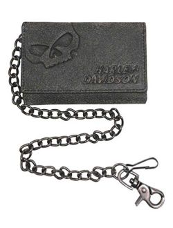 Harley-Davidson Men's Burnished Tri-Fold Skull Biker Chain Wallet BM2625L-TanBlk