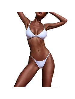 DOHAOOE Sexy Cheeky Bikini Swimsuit Triangle Two Piece Basic Solid Thong Tanning Suits